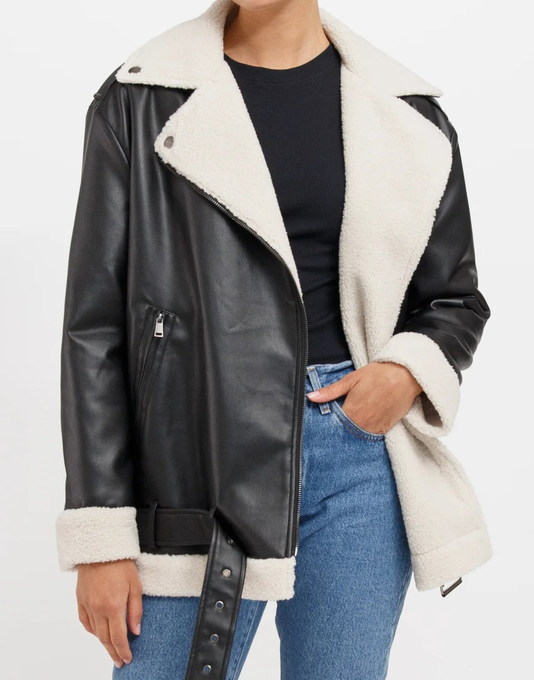 BRUNETTE THE LABEL - FLORENCE SHEARLING VEGAN LEATHER JACKET