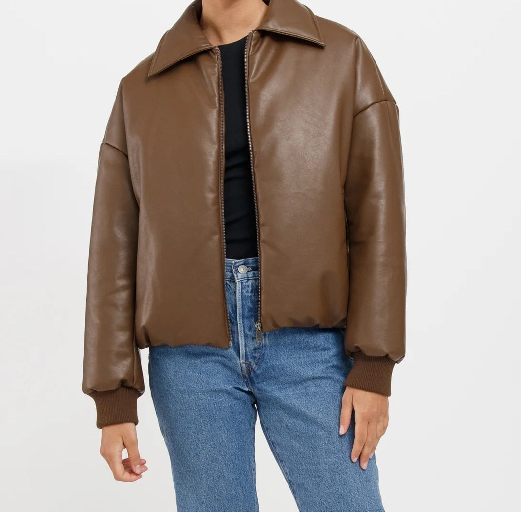 Faux Leather Bomber Jacket