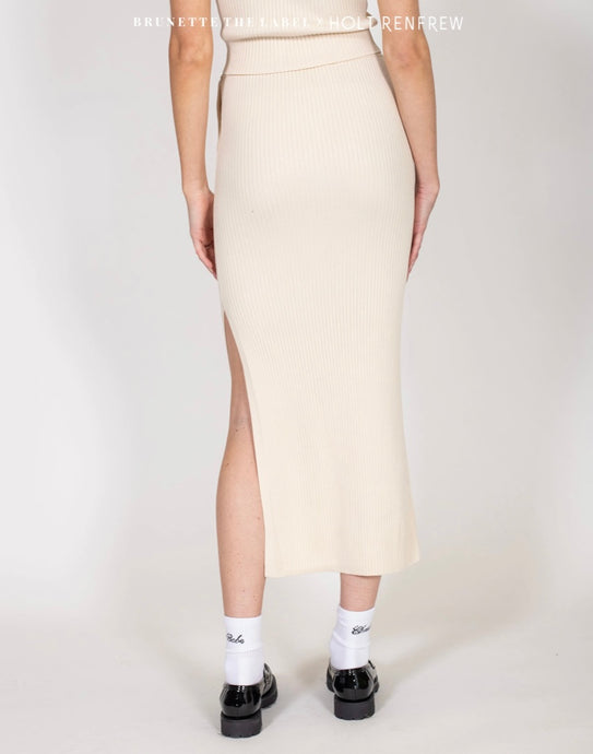 The 'Penelope' Ribbed Knit Maxi Skirt | Cream